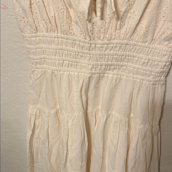 🐞LUCKY BRAND Light Cream Eyelet Midi Dress with Smocked Back size L GUC - Picture 5 of 16